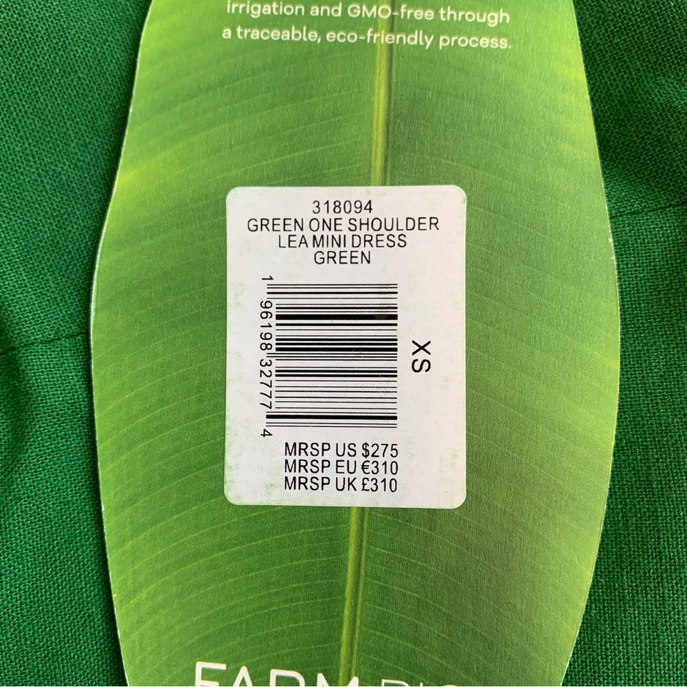 NWT Farm Rio Lea Linen Tropical Vacation Pleated One Shoulder Mini Dress Green - Picture 11 of 15